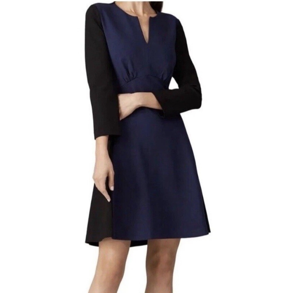 New Kate Spade Blue Black Color Block Ponte Fit and Flare Dress Size 2
